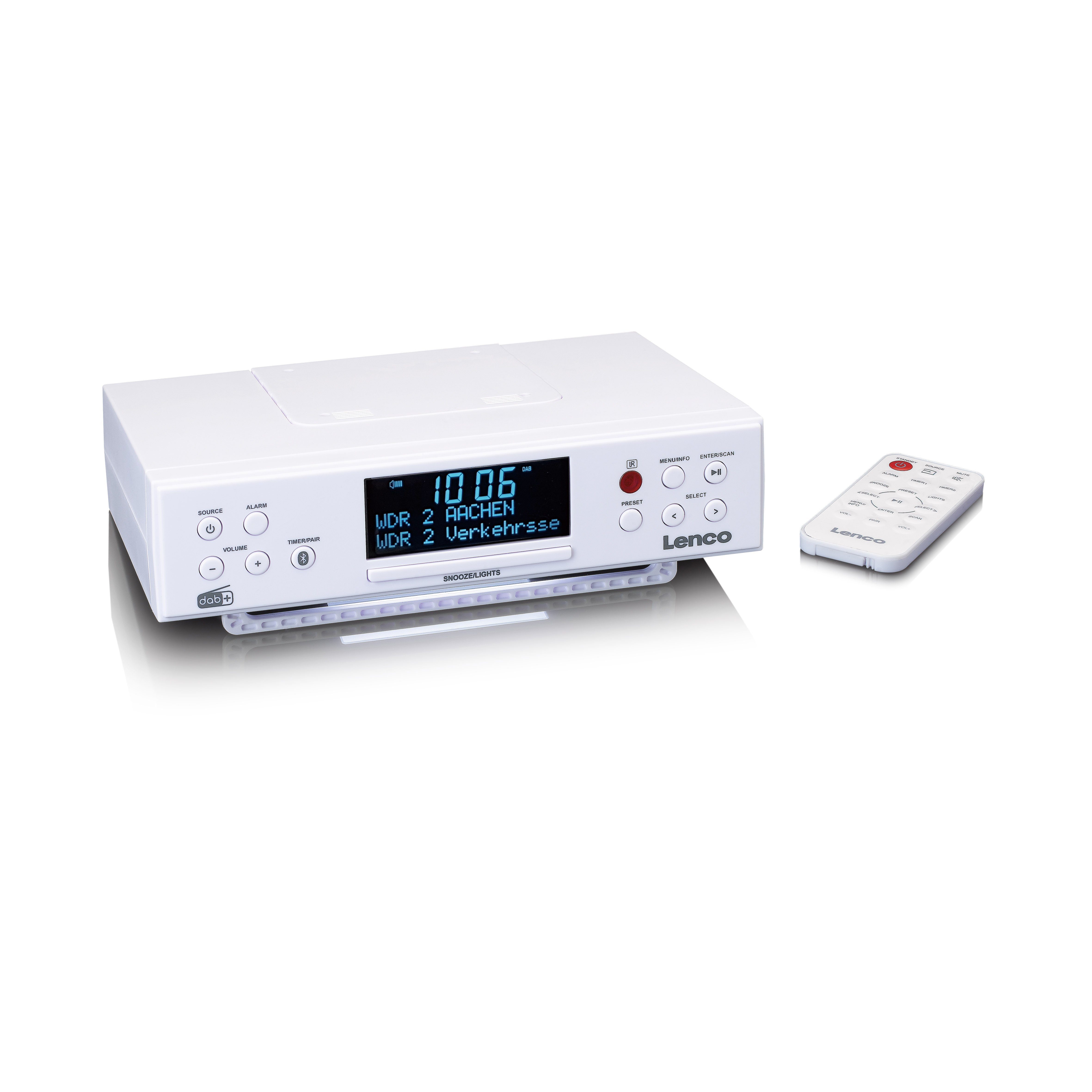 Lenco KCR-190WH Digitalradio (DAB) (DAB,DAB+,FM, 4 W, (Unterbau) Stereo-Sound mit LED-Beleuchtung & Wecker inkl. Montagesatz)