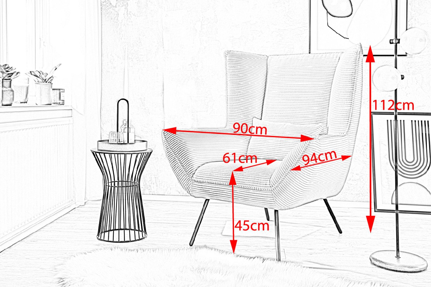 KAWOLA Relaxsessel IVA, Sessel Cord verschiedene Farben