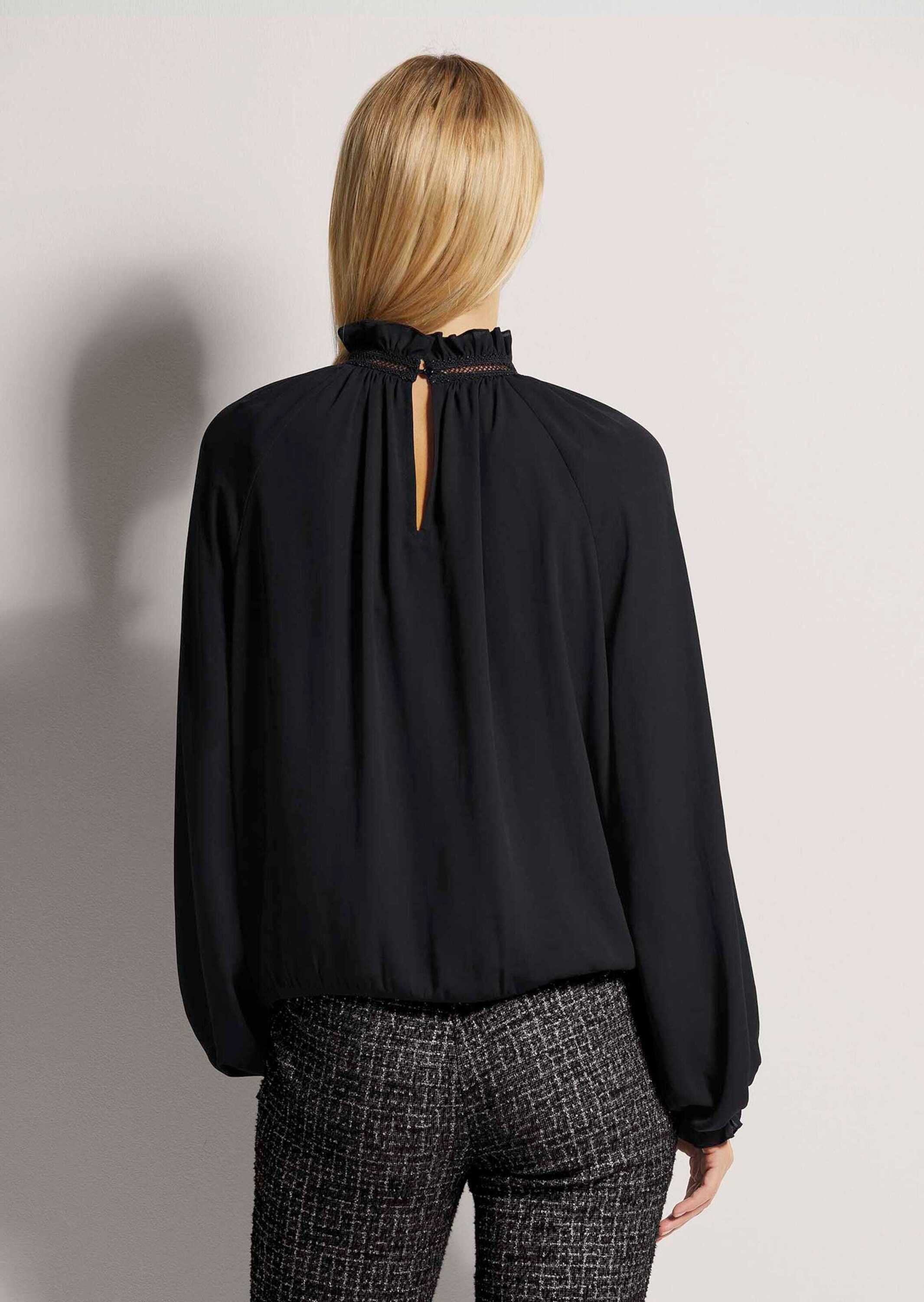 MADELEINE Langarmbluse Elegante Bluse mit Stehkragen, Uni Uni-Design mit Stehkragen und rückseitigem Knopfverschluss