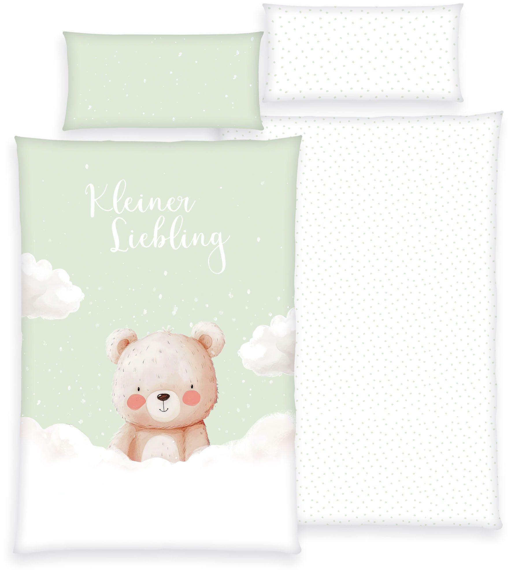 OTTO home Kinderbettwäsche Kleiner Liebling in Gr. 100x135 und 135x200 cm, Renforcé, 2 teilig, aus Baumwolle, mit niedlichem Bärenmotiv & Schriftzug, Babybettwäsche