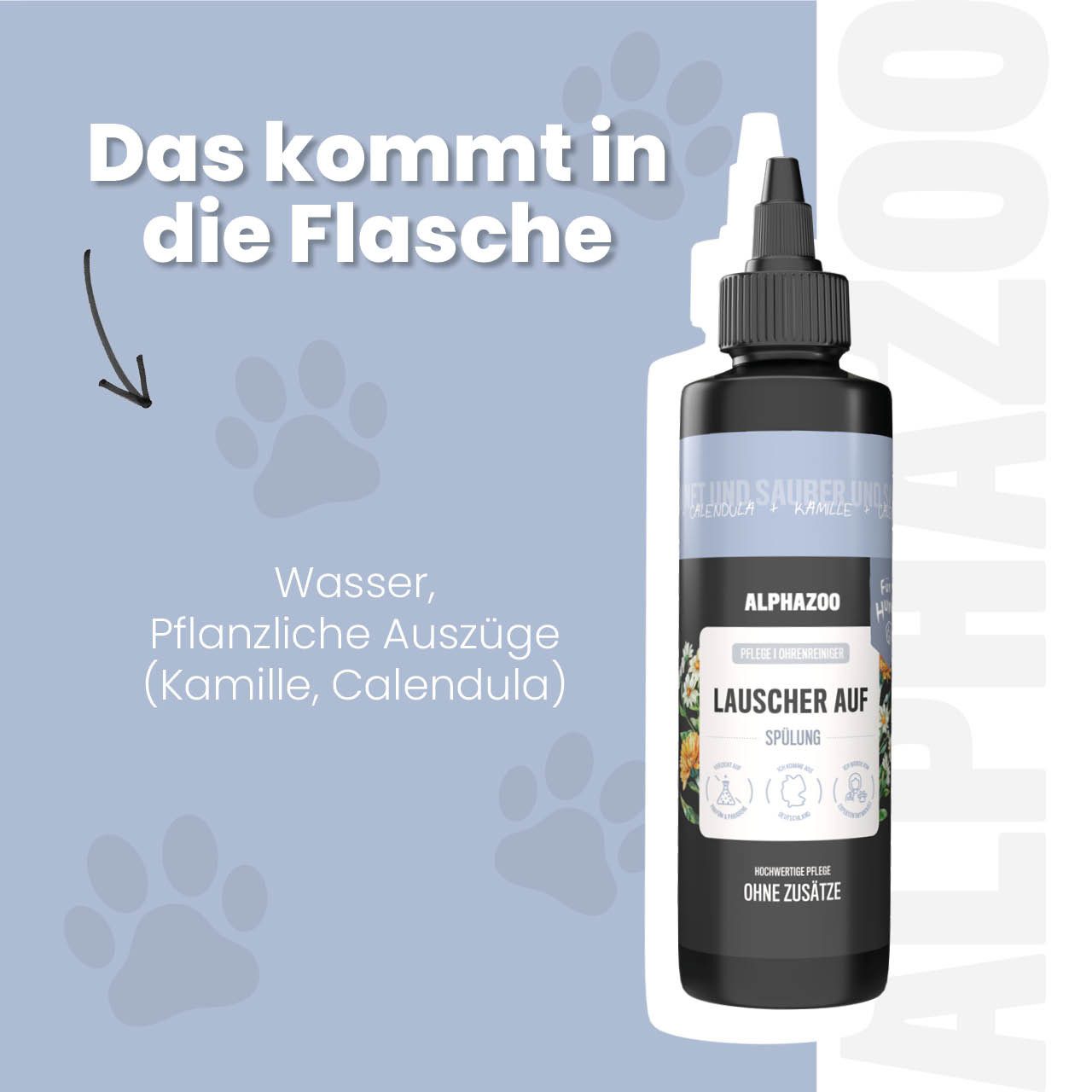 ALPHAZOO Ohrenreiniger Lauscher-Auf Ohrenreiniger für Hunde 250 ml, 1-tlg., Sanft Ohren reinigen und Ohrenschmalz entfernen I Ohrreiniger