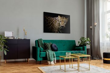 Sinus Art Leinwandbild 120x80cm Wandbild auf Leinwand Leopard Raubkatze Tierfotografie schwar, (1 St)