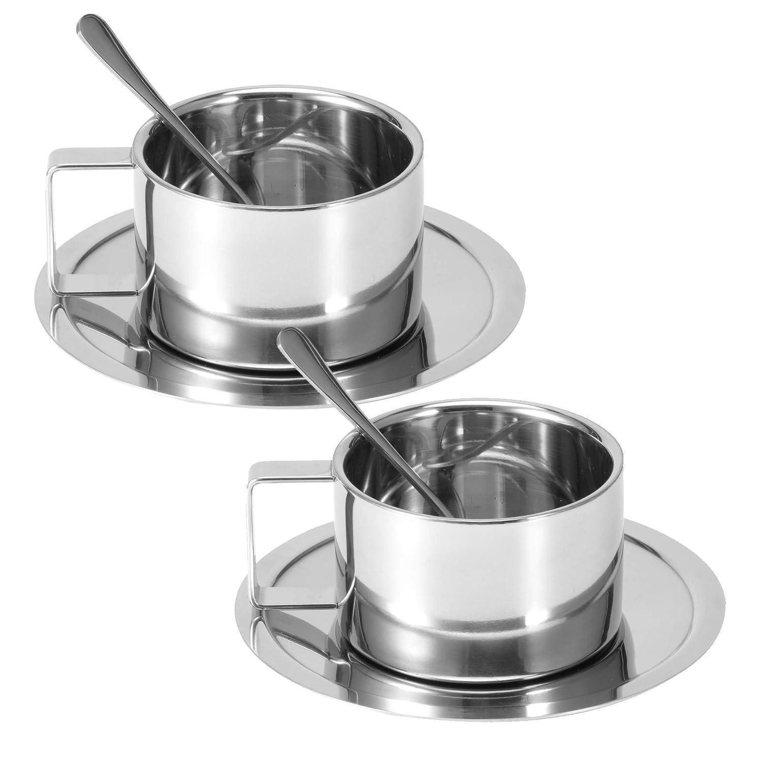 LuxusKollektion Espressotasse Kaffeetassen Set Edelstahl doppelwandig 200ml 2 Stk, Metall