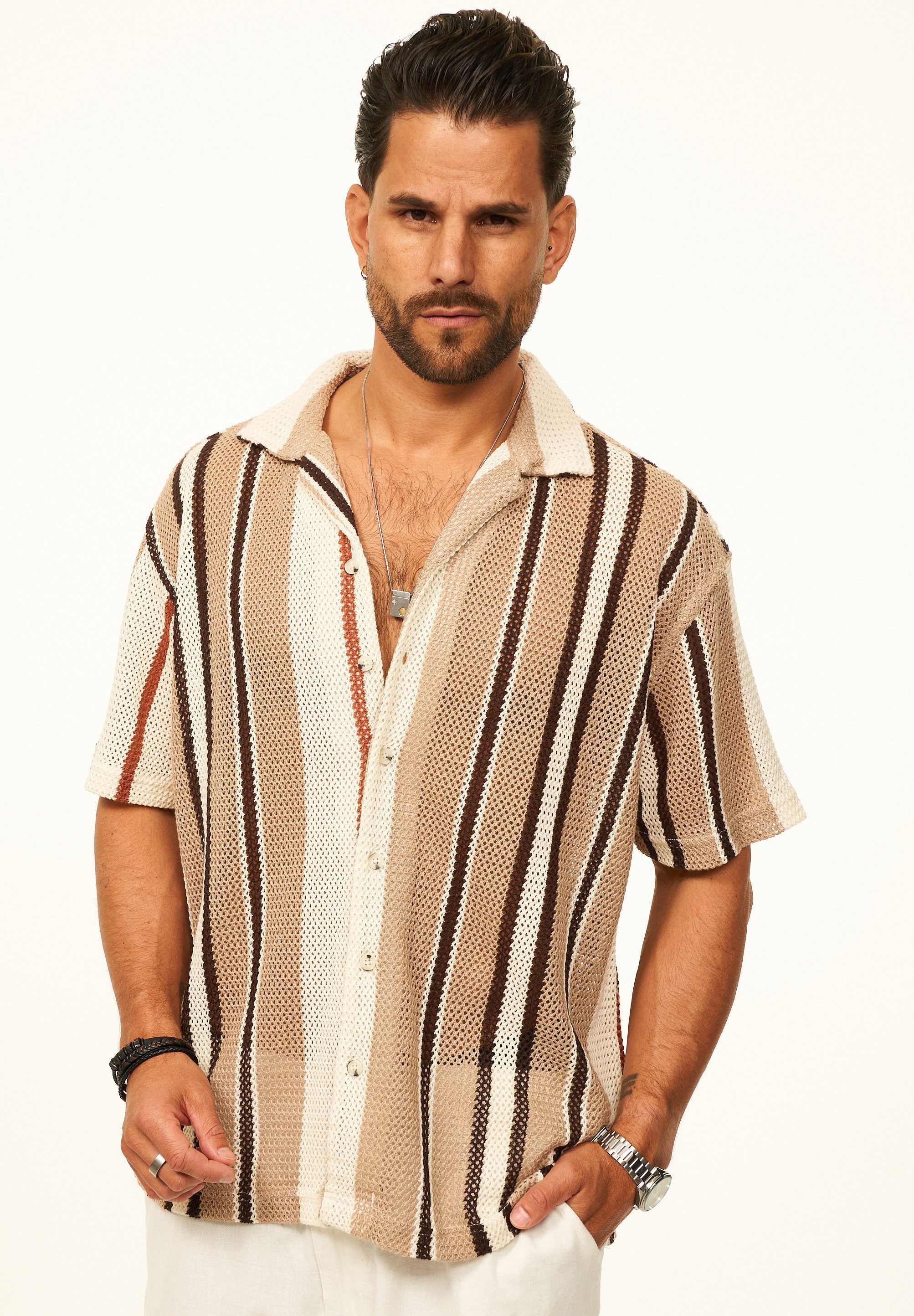 CARISMA Kurzarmhemd gestreift als Poloshirt im Summer-Look für Herren Herren Strick Polohemd T-Shirt im Regular-Fit - Festival Hemd