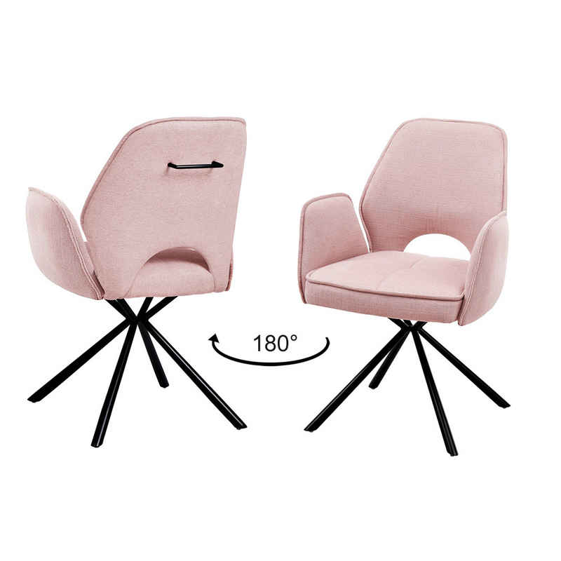 Lomadox Polsterstuhl AMSTERDAM-119, Esszimmerstuhl Stuhl Esszimmer rosa Gestell drehbar schwarz 61x86x61cm