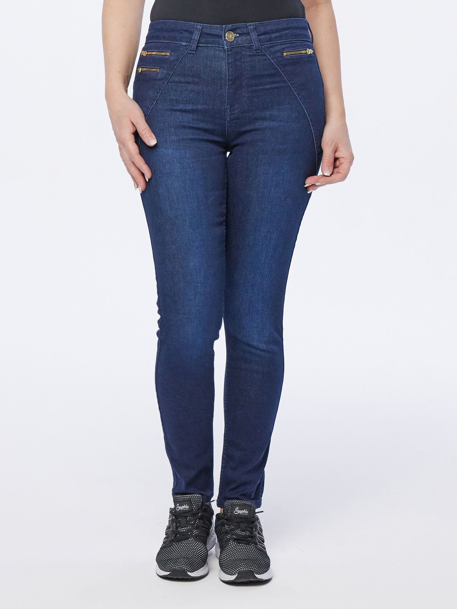 Sarah Kern Skinny-fit-Jeans Röhren-Denim figurbetont mit Schmuckdetail