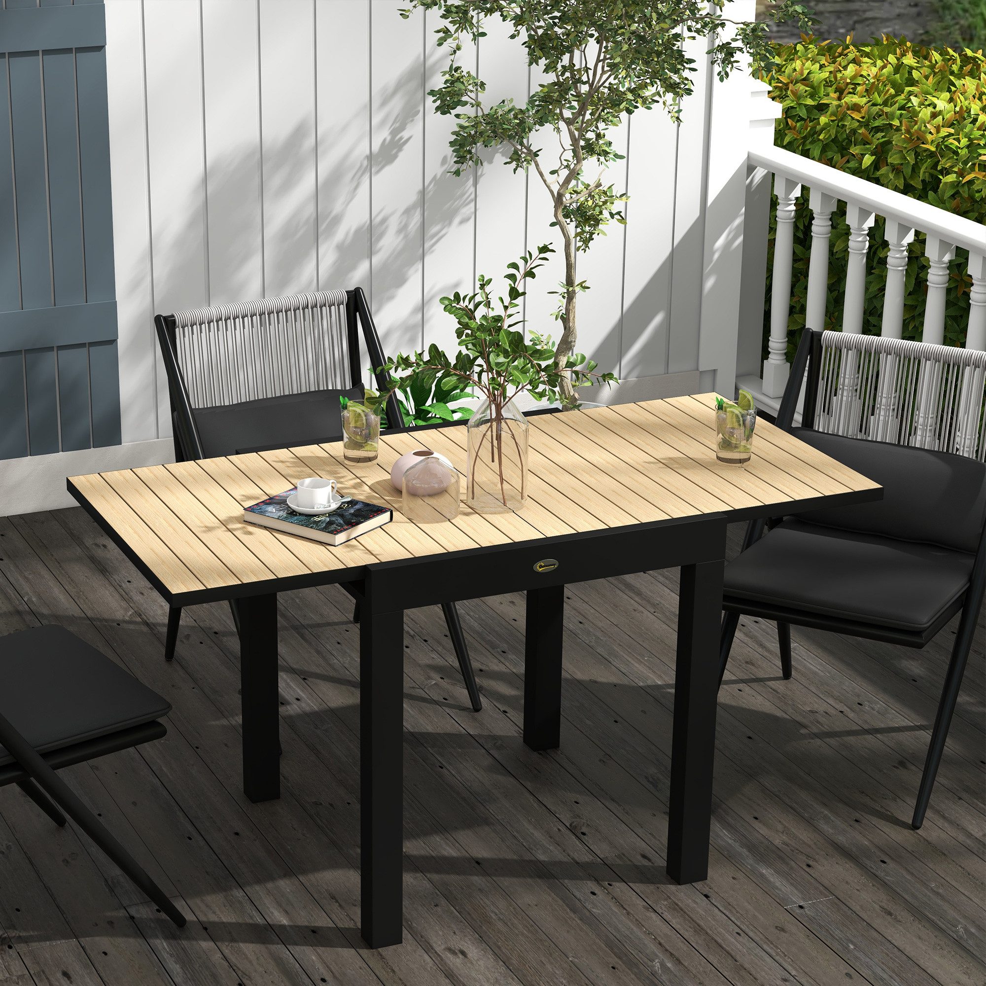Outsunny Gartentisch Esstisch für 6 Personen Terrassentisch Erweiterbarer (Terrassentisch, 1-St., Balkontisch), bis 70 kg belastbar Aluminium Gelb 81,162 x 80 x 75 cm