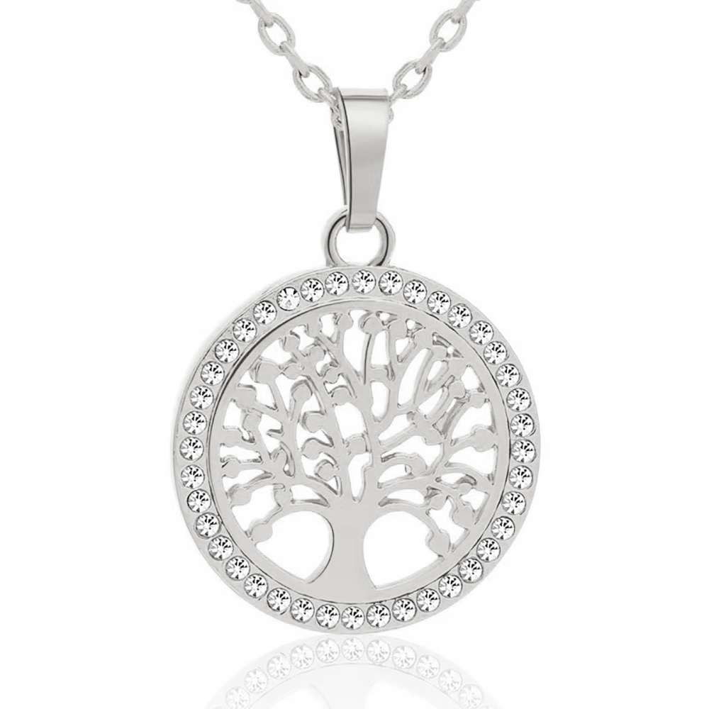 Taffstyle Kette mit Anhänger Halskette mit Lebensbaum Zirkonia Anhänger Tree of Life Schmuck (Filigrane Lebensbaum Halskette mit Kristallbesatz und verstellbarer Kette - Geschenkidee), Geschenkidee für Frauen