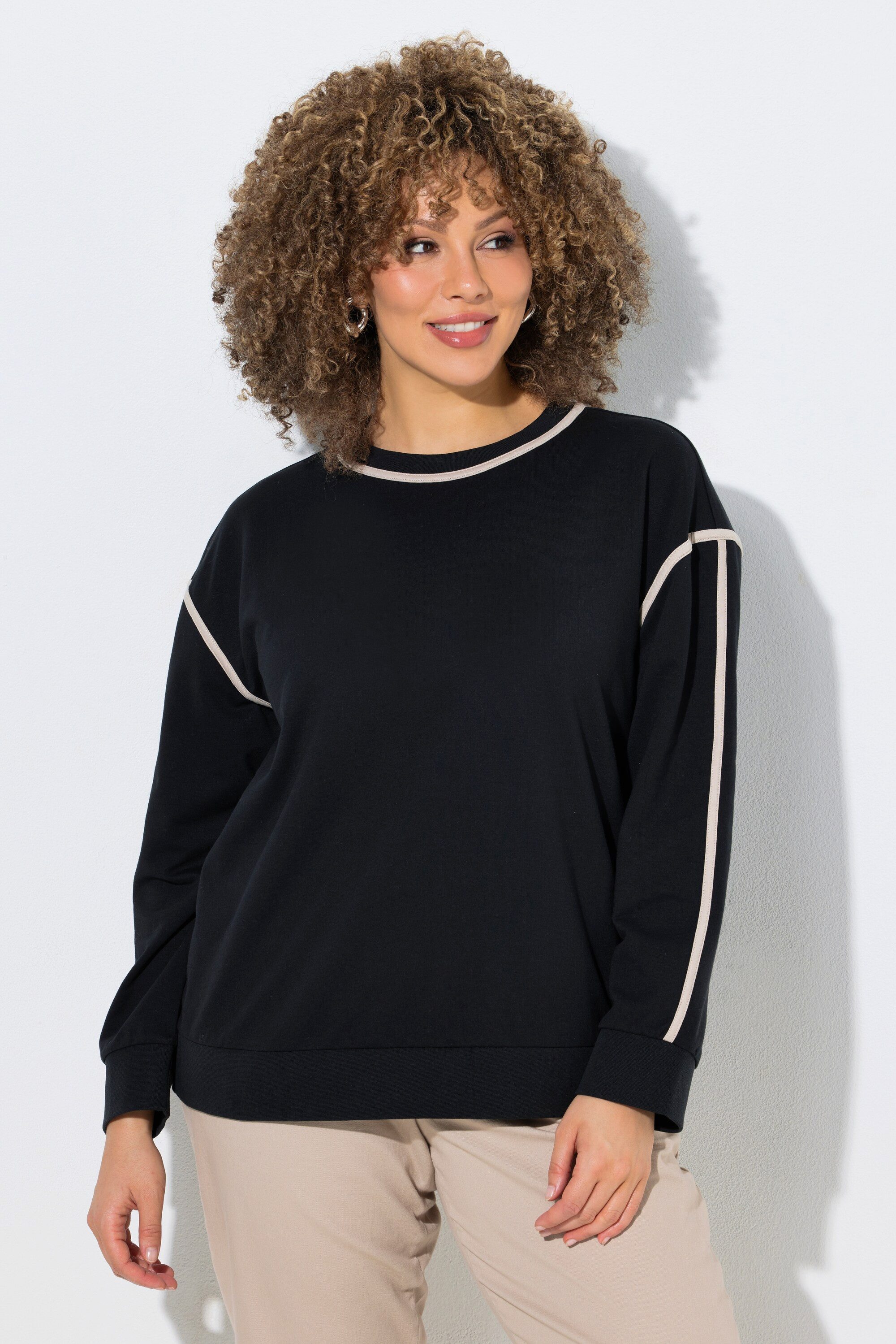 Ulla Popken Sweatshirt Sweatshirt Zierstreifen Classic Rundhals Langarm