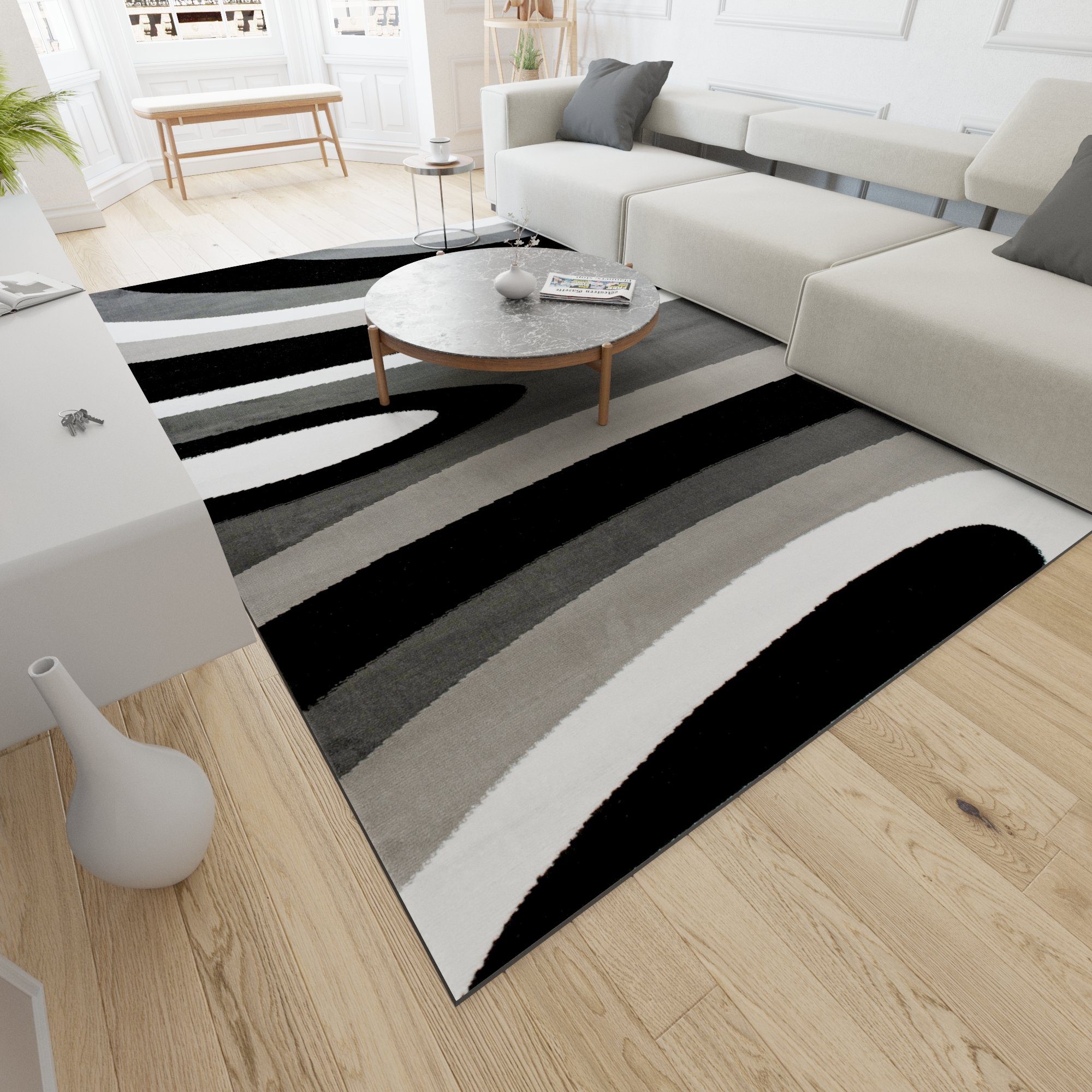 Designteppich Modern Fußbodenheizung, geeignet, 150 Teppich Farbecht, Wohnzimmerteppich Robust GRAU, und Pflegeleicht Kurzflor Allergiker cm, 80 pflegeleicht Mazovia, x