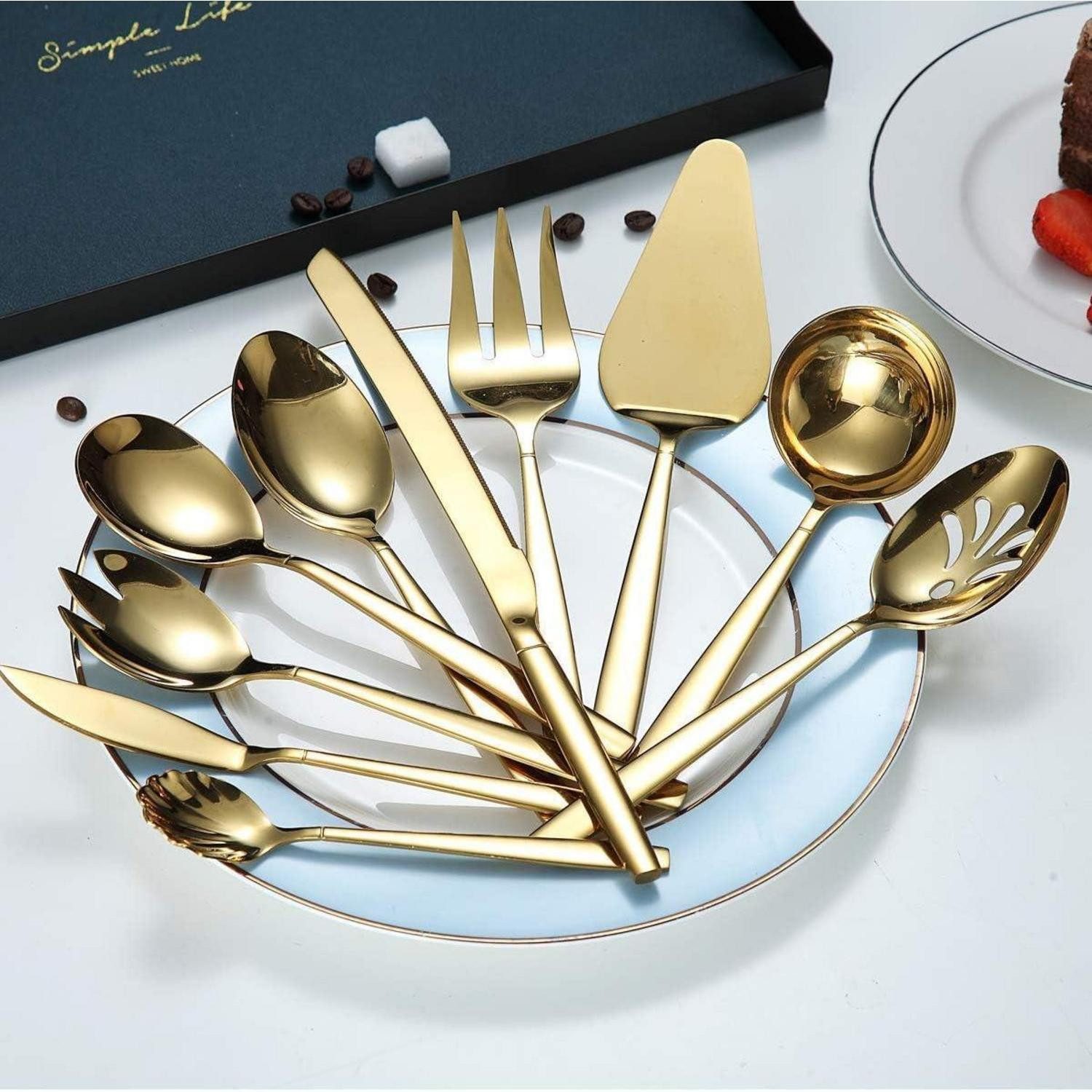 LuxusKollektion Kochbesteck-Set Besteck Servierset Edelstahl Gold 10 Servierlöffel 11.gold