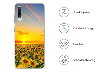 MuchoWow Handyhülle Blumen - Sonnenblume - Sonnenuntergang - Nacht - Orange, Phone Case, Handyhülle Samsung Galaxy A70, Silikon, Schutzhülle