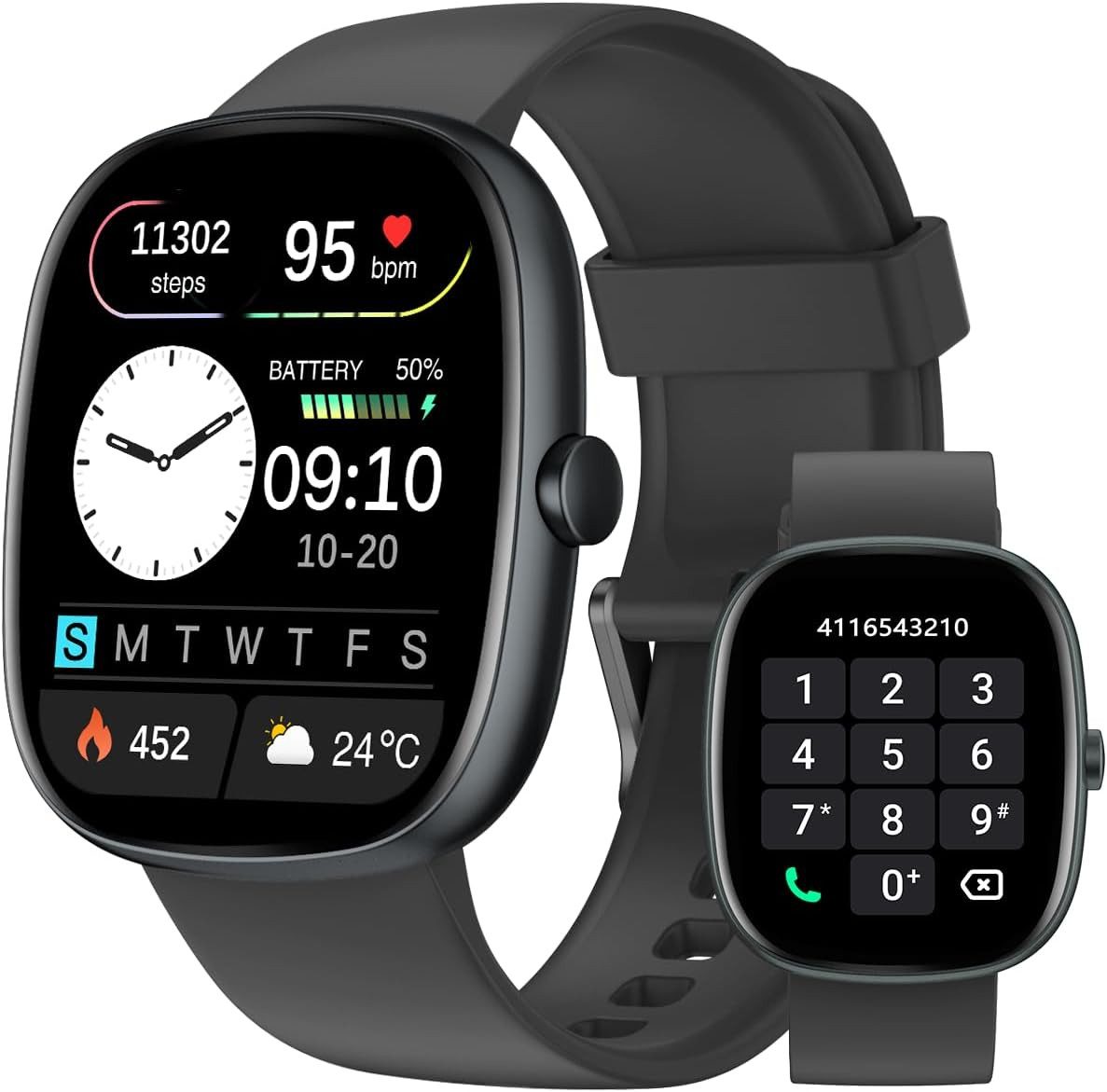 HUAKUA D3 Smartwatch (4,6 cm, android ios), SMARTWATCH MIT BLUETOOTH ANRUFEN FITNESSMODI UND GESUNDHEITSANALYSE