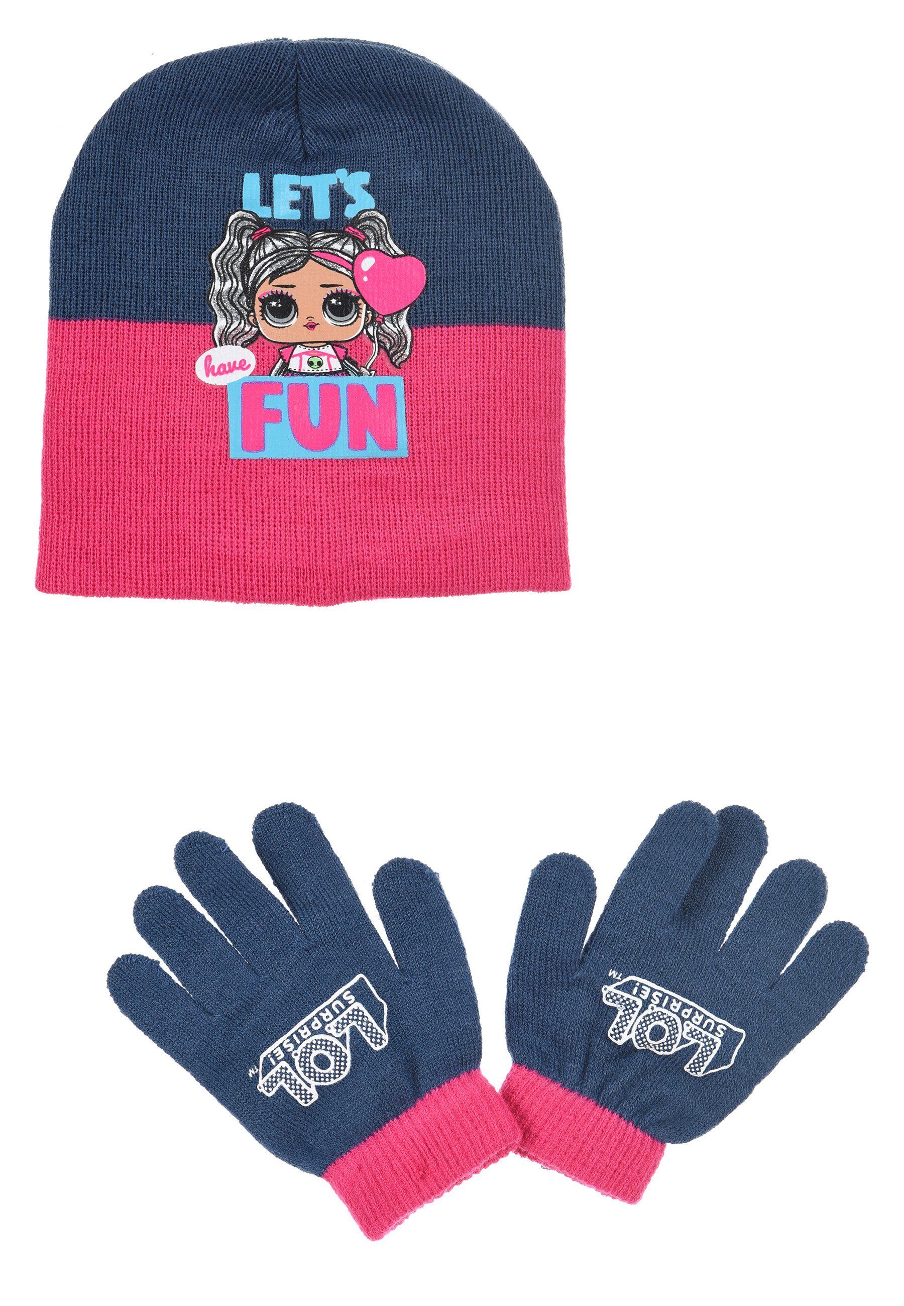 SURPRISE! Dunkel-Blau Mütze L.O.L. Winter-Set Beanie (SET) Handschuhe Kinder Mädchen