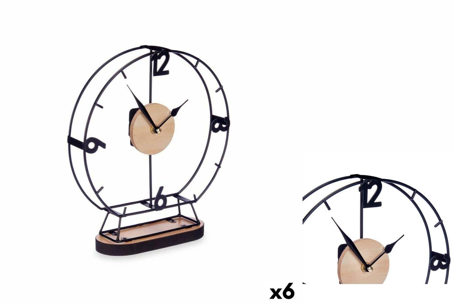 Gift Decor Uhr Tischuhr Schwarz Metall Holz MDF 26 x 29 x 7 cm 6 Stück Wohnzimmer