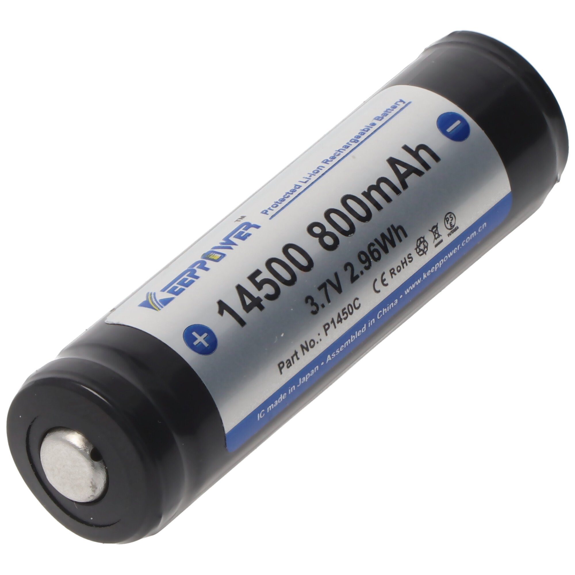 Keeppower 14500 mit 800mAh, 3,7V Li-Ion-Akku geschützt, 52 x 14,3mm A Akku