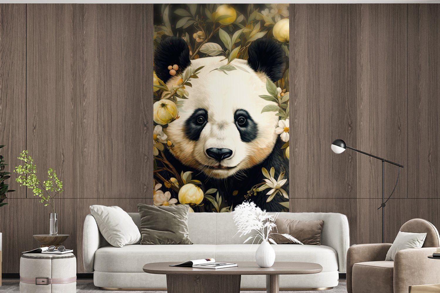 MuchoWow Fototapete Pandabär St), Küche, für Wohnzimmer - Wildtiere Vliestapete Blumen, Fototapete (2 Panda Schlafzimmer Matt, - bedruckt, 