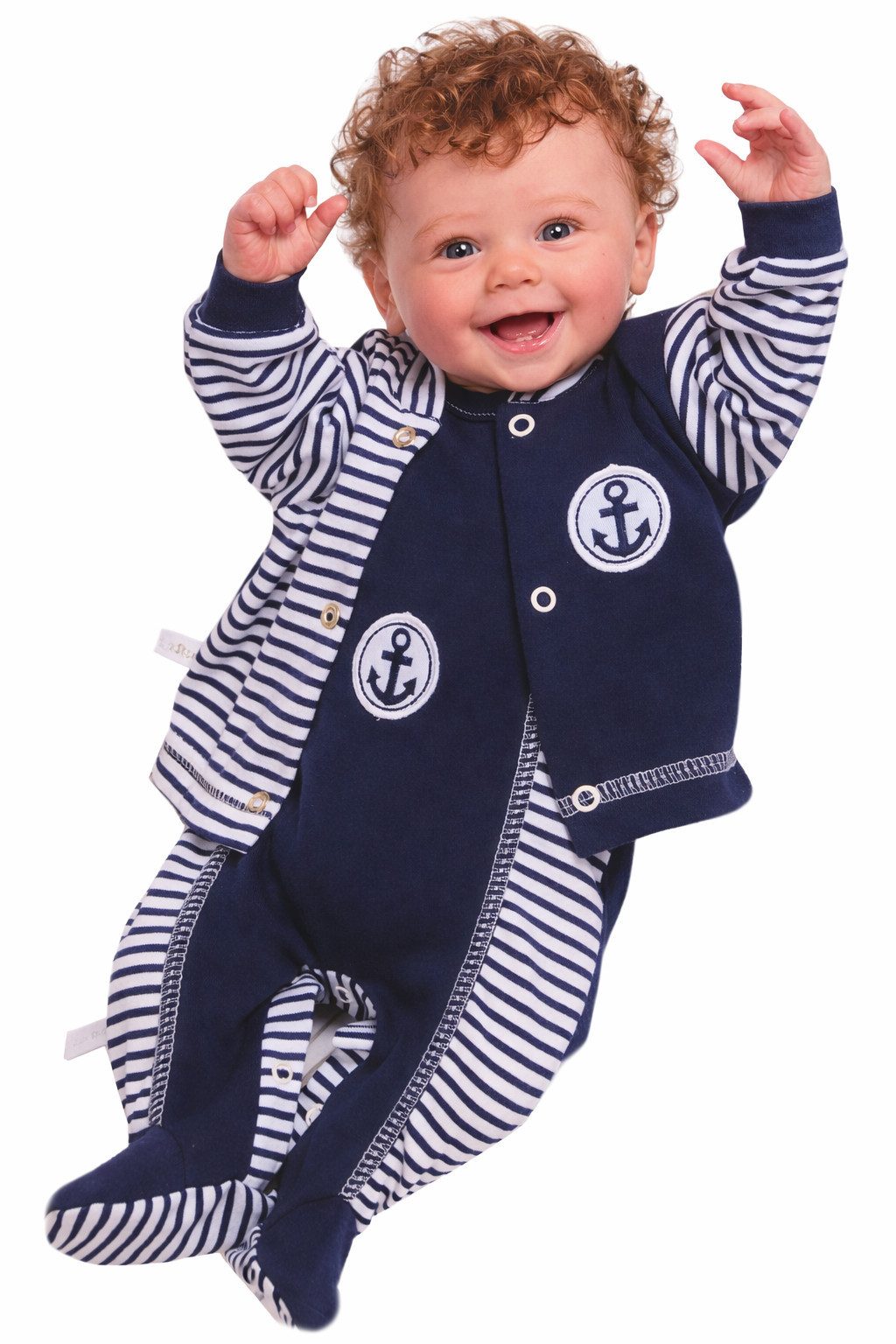 Strampler Stramplerhose Hemdchen Set Baby Anzug in Navi-Blau gestreift