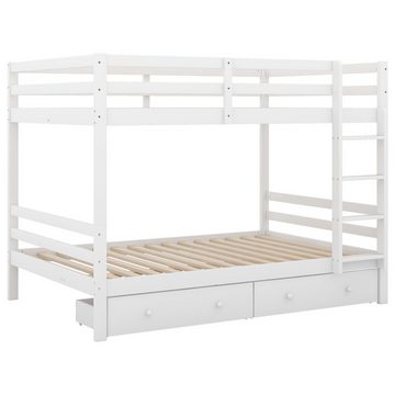 DOPWii Bett 140*200 cm Kinderbetten mit Schubladen,Stauraum,Hohe Geländer,Weiß