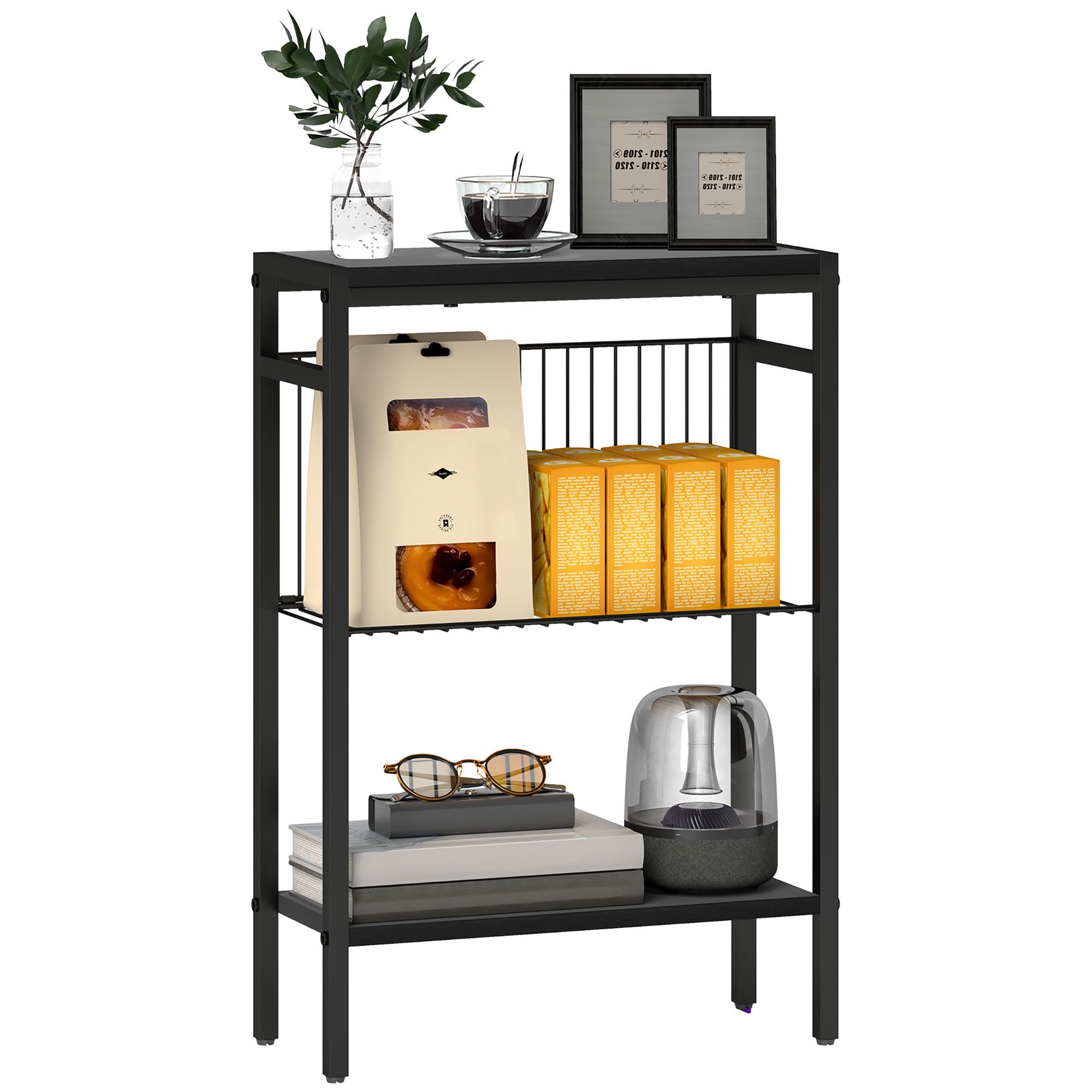 HOMCOM Beistelltisch kleiner Couchtisch mit Ablagen, Sofatisch mit Stahlrahmen (Nachttisch, 1-St., Sofatisch), für Wohnzimmer, Schlafzimmer, Schwarz – Bild 2 von 5