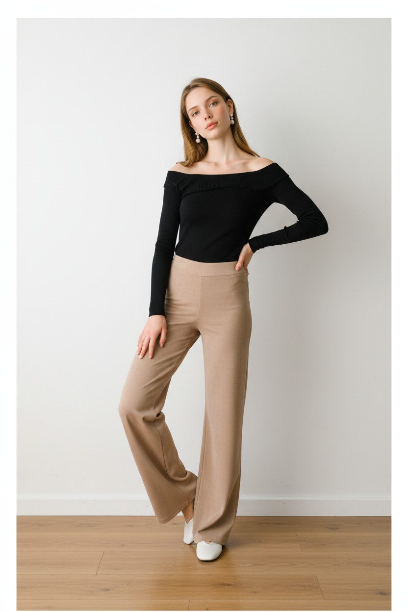 Zuckerwatte Strickhose mit weitem Beim aus wertiger Viskose Stretch Mischun günstig online kaufen