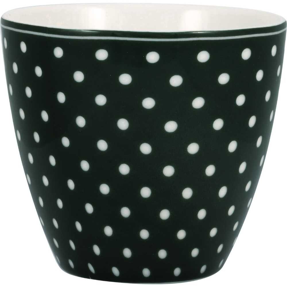 Greengate Becher Greengate Latte Cup Becher DOTTY DARK GREEN Grün mit weißen Punkten