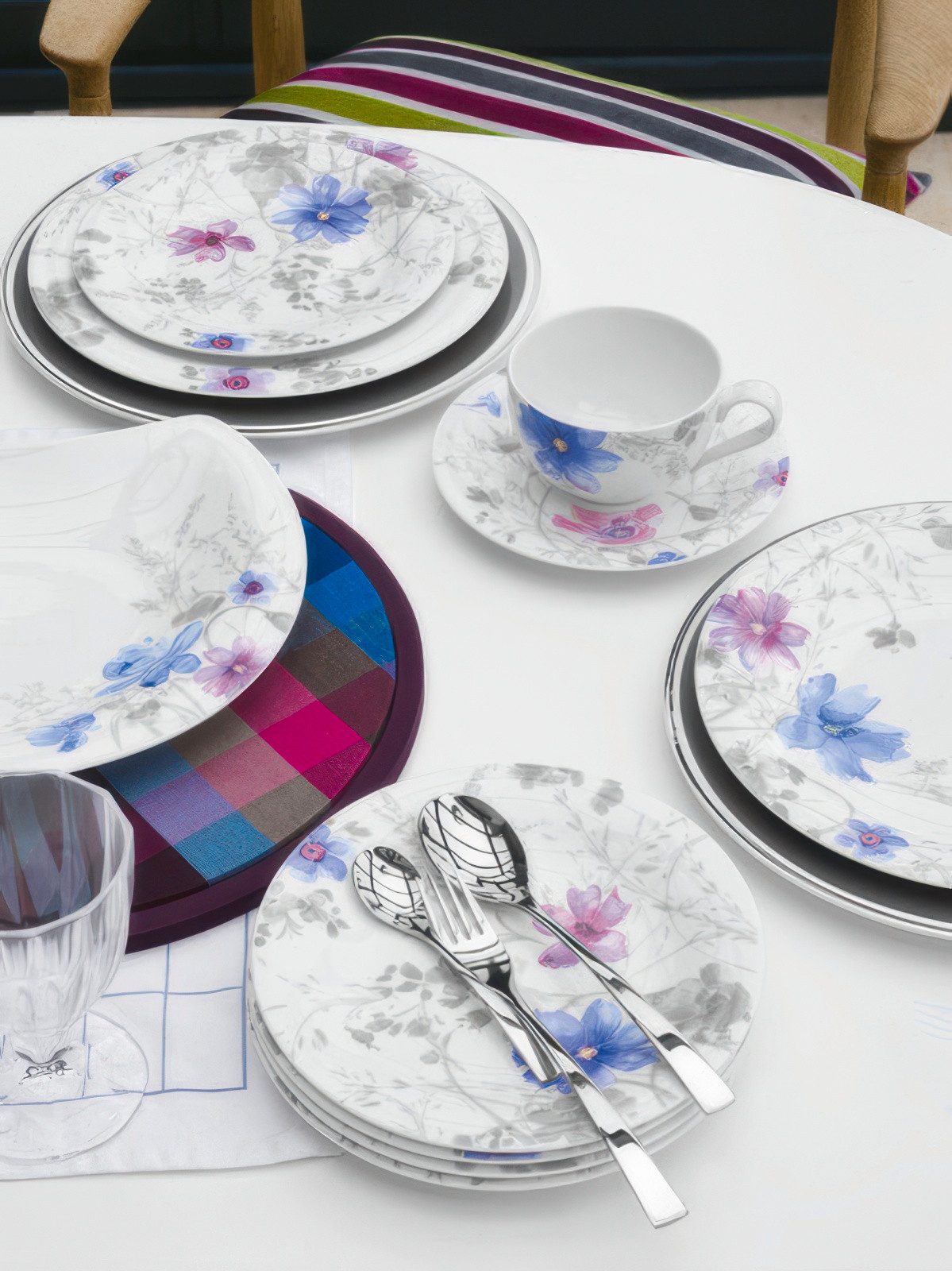 Villeroy & Boch Frühstücksteller Mariefleur Gris, Spülmaschinengeeignet, Mehrfarbig, Blumen, ⌀ 21.5cm, Mehrfarbig