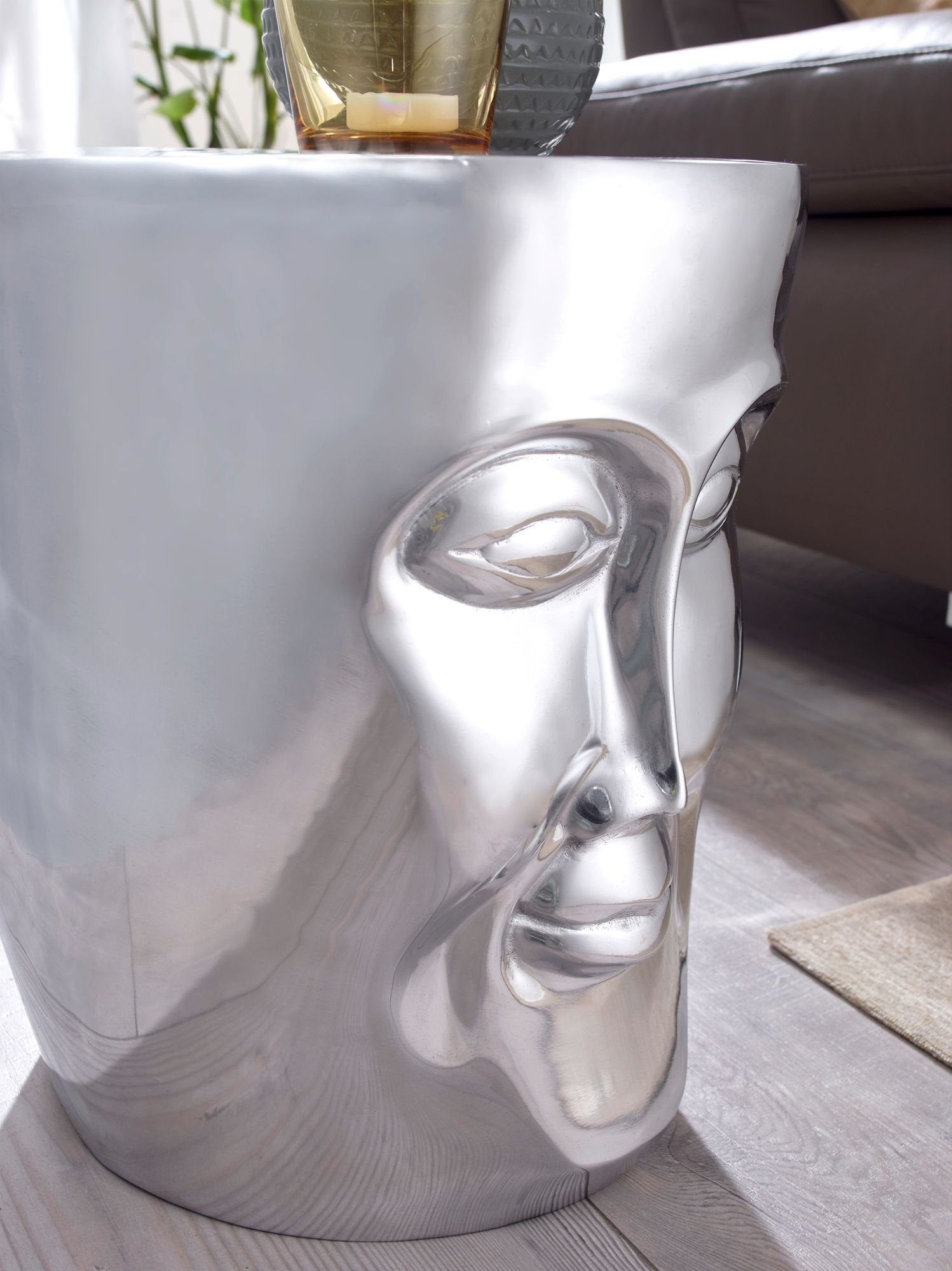 DESIGN Silber Silber - Beistelltisch | | Ablagefläche & mit KADIMA Silber Sofatisch Luxusmöbel 3D-Gesicht