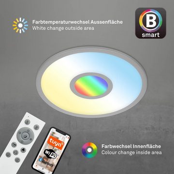 Briloner Leuchten LED Panel 7396-014, Wifi, Appsteuerung, Sprachsteuerung, Fernbedienung, dimmbar, Nachtlicht, Speicherfunktion, LED fest verbaut, Farbwechsler, Kaltweiß, Neutralweiß, Tageslichtweiß, Warmweiß, Smarte Deckenlampe, 45x6cm, Silber, 24W, Wohnzimmer, Schlafzimmer