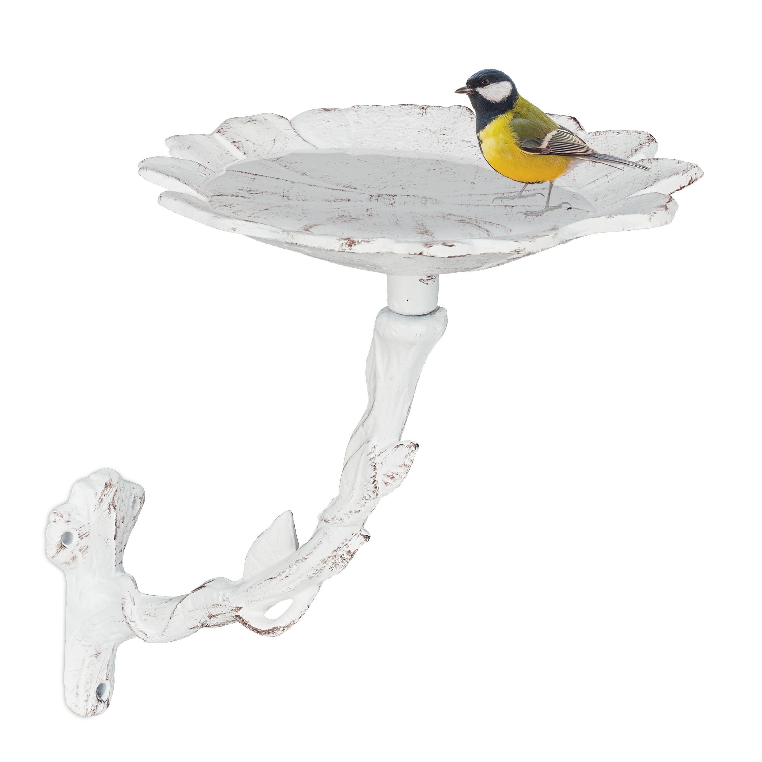 relaxdays Vogeltränke Blüte Gusseisen 0.57 l, weiß