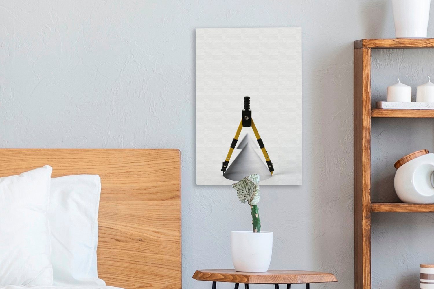 OneMillionCanvasses® Leinwandbild Zackenaufhänger, (1 fertig 20x30 St), Ein cm einem mit Kompass Gemälde, bespannt Kegel, inkl. Leinwandbild