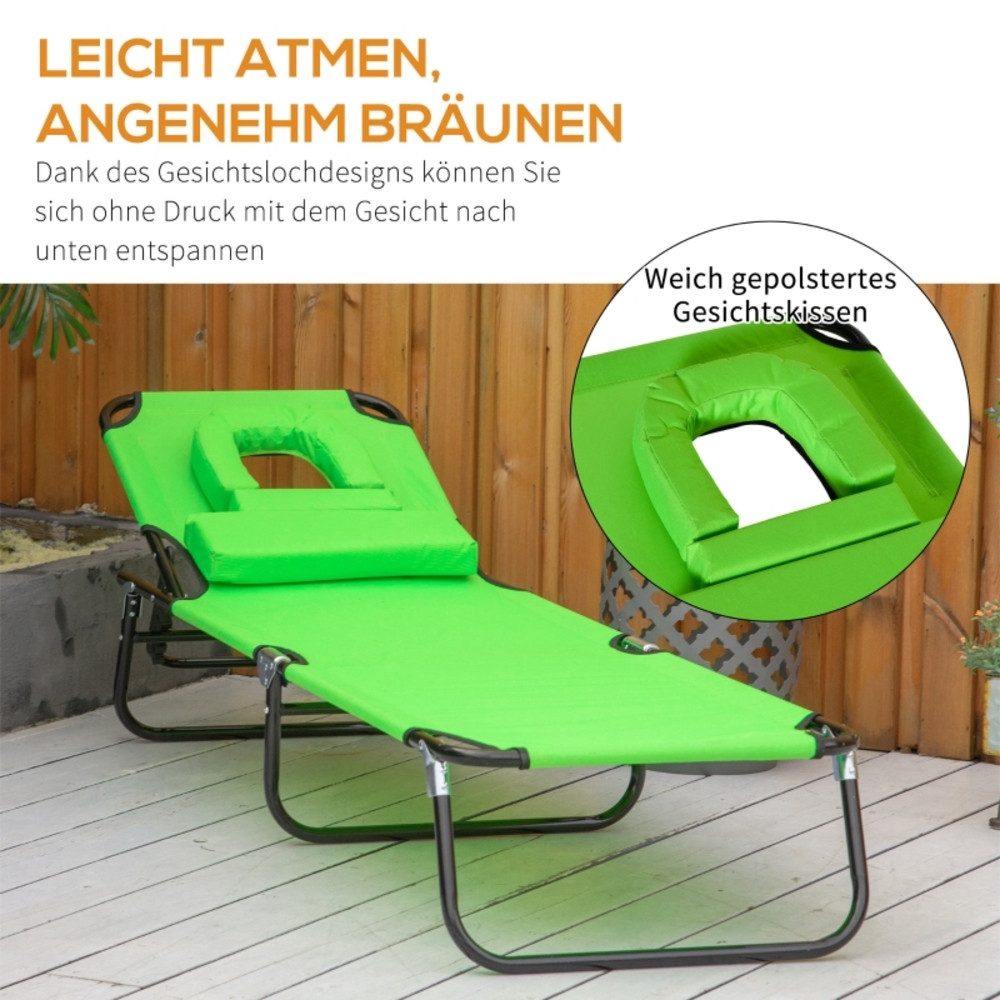 CHICFURN Gartenliege Sonnenliege für Balkon, 1-St., mit Lesefenster, Packung, 1 St., Faltbare Relaxliege aus Oxford-Stoff, wasserabweisend, Grün, 190 x 56 x 28 cm, für Terrasse, Camping und Außenbereich
