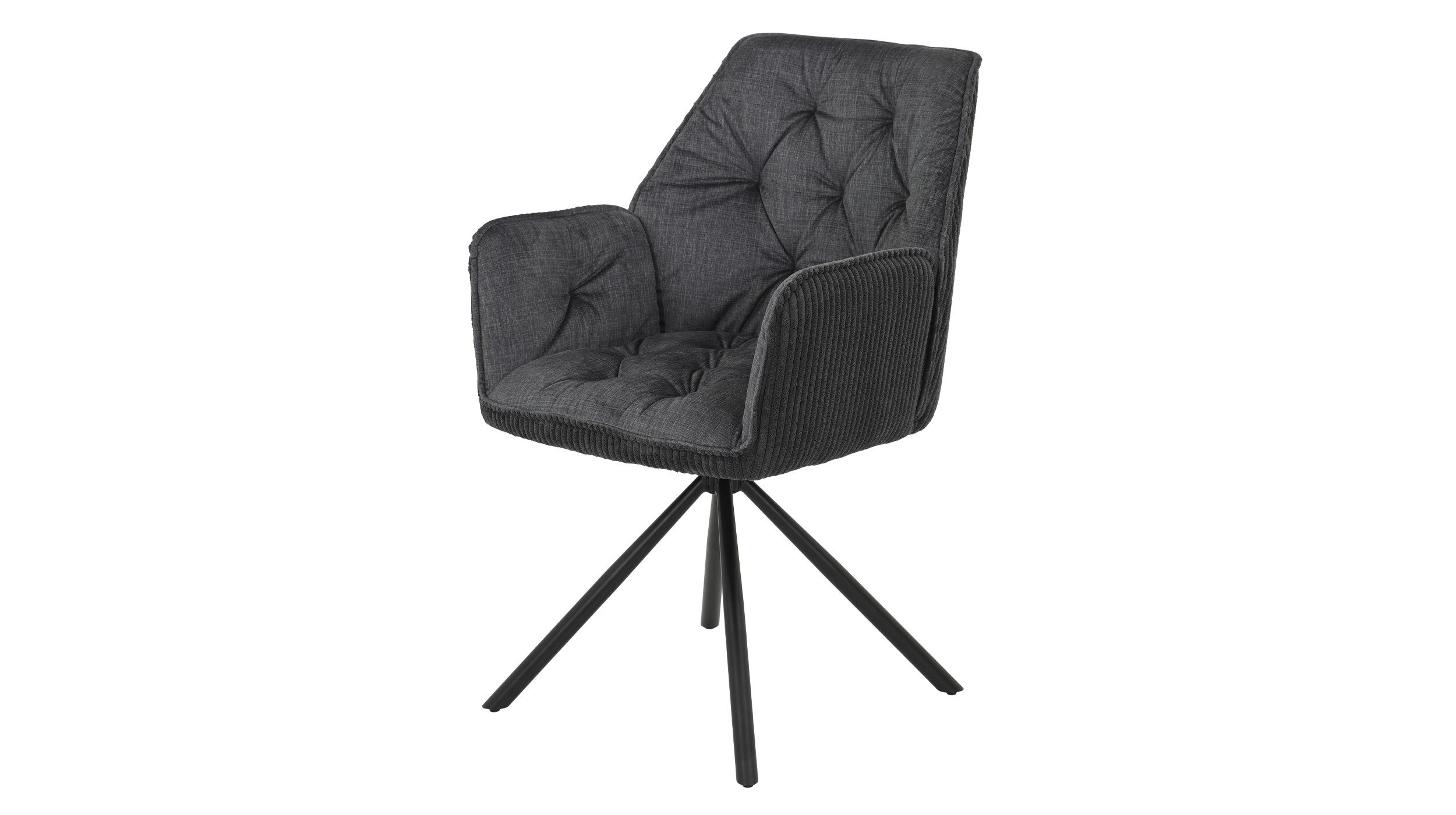 Massivart® Polsterstuhl drehbar 180°, Esszimmerstuhl, Cord-Microfaser anthrazit, »INGE«, Nivellierung · Metallgestell schwarz