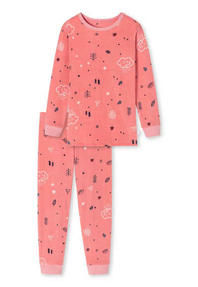 Schiesser Pyjama Cat Zoe Fleece (Set, 2 tlg) Schlafanzug Langarm - Eingefasster Rundhalsausschnitt