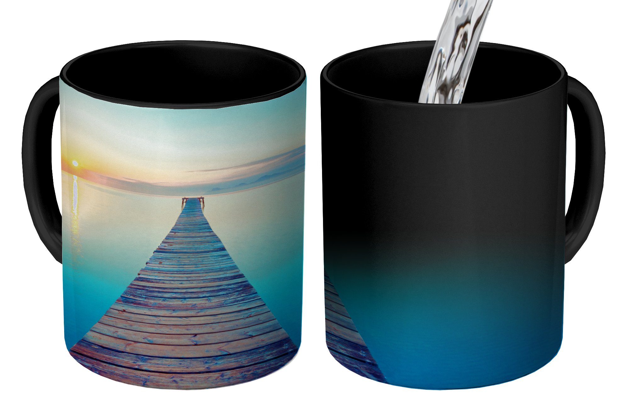 Verkauf heute MuchoWow Tasse Geschenk - Farbwechsel, - Zaubertasse, Meer Sonnenuntergang Keramik, Steg, Teetasse, Kaffeetassen