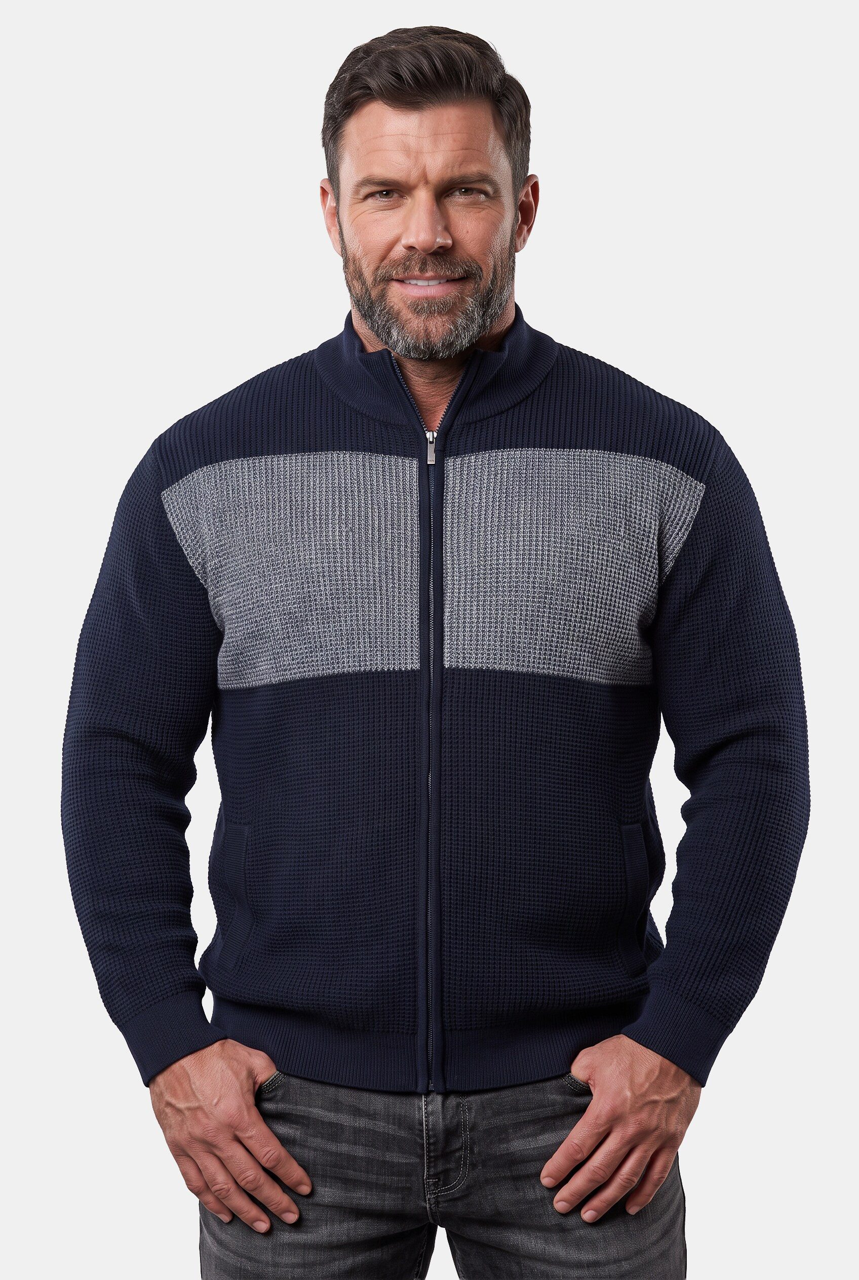 Men Plus Poloshirt Men+ Strickjacke Stehkragen Zipper Taschen