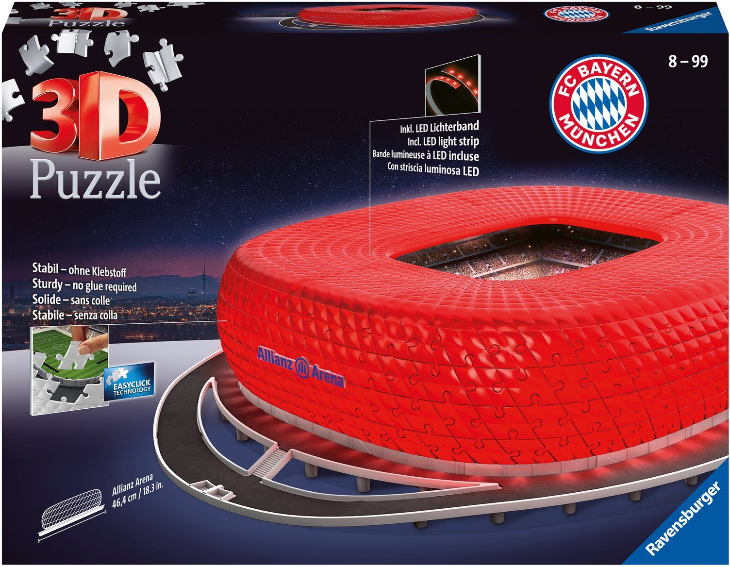 Ravensburger 3D-Puzzle Allianz Arena bei Nacht, 216 Puzzleteile, inkl. LED-Lichterband; Made in Europe, FSC® - schützt Wald - weltweit