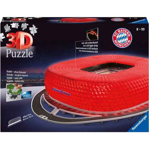 Ravensburger 3D-Puzzle Allianz Arena bei Nacht, 216 Puzzleteile, inkl. LED-Lichterband; Made in Europe, FSC® - schützt Wald - weltweit