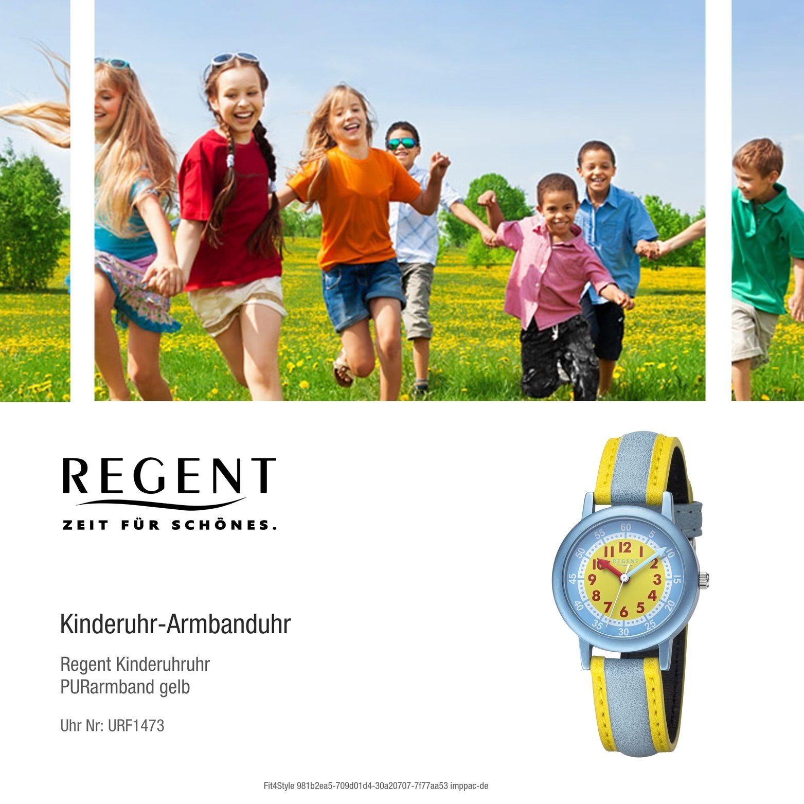 gelb, rundes Regent Regent PURarmband Armbanduhr Analog, (29,5mm) Kinderuhr Gehäuse, Quarzuhr Kinderuhruhr hellblau, groß