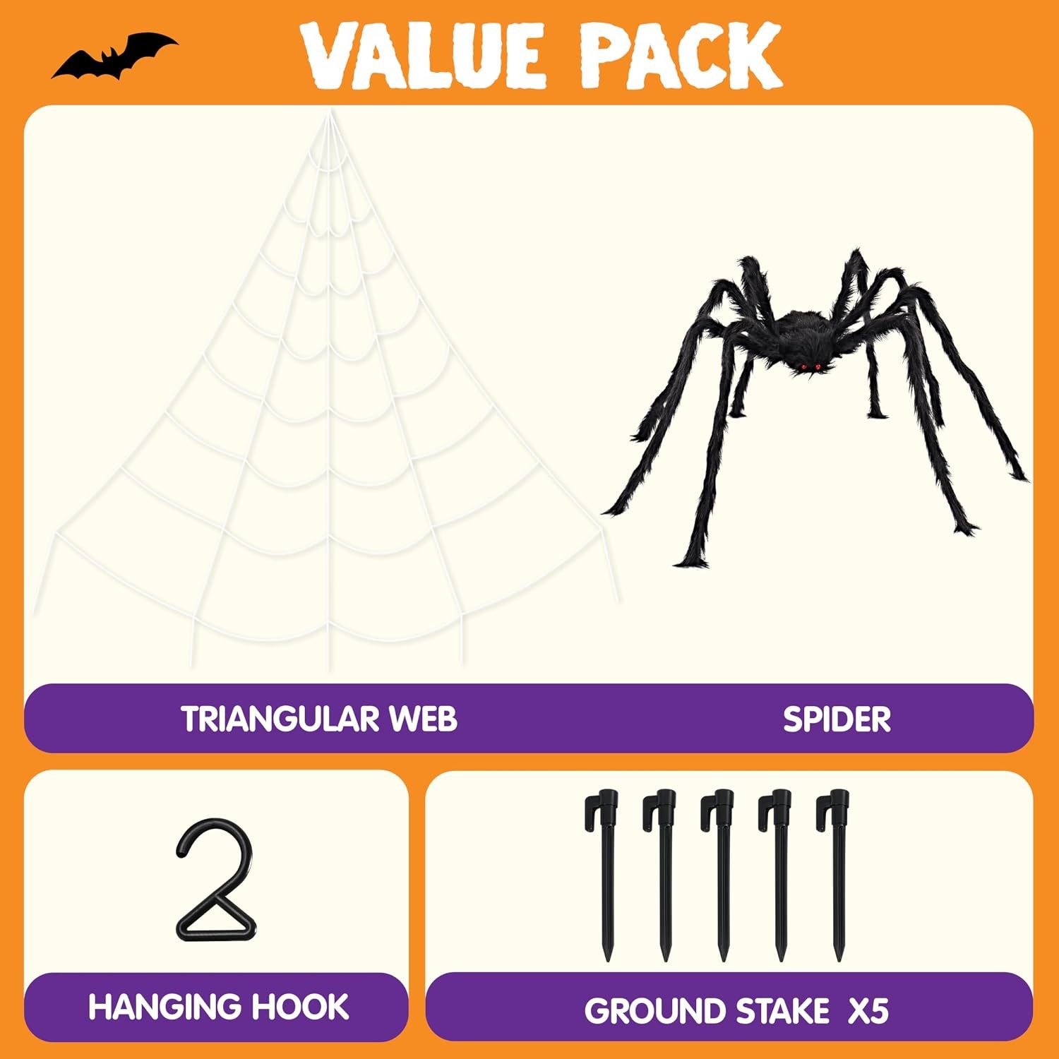 JOYIN Hängedekoration JOYIN Halloween Riesiges Spinnennetz mit 150 cm Riesenspinne, 5 x 4,8 – Bild 5 von 5