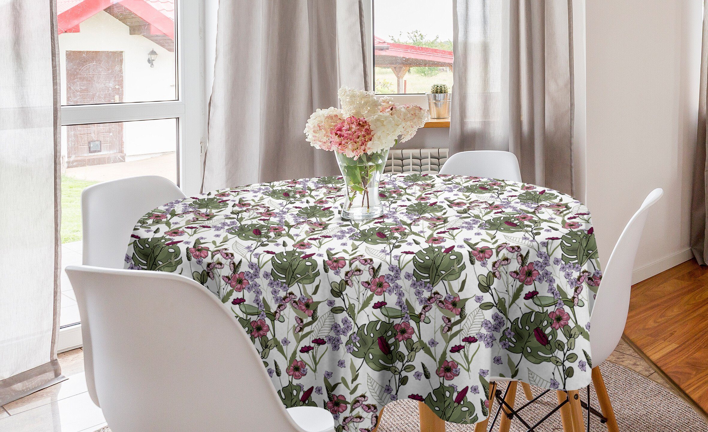 Dekoration, Monstera für Blatt Kreis Küche Abakuhaus Tischdecke Abdeckung und Esszimmer Blumen Botanisch Tischdecke
