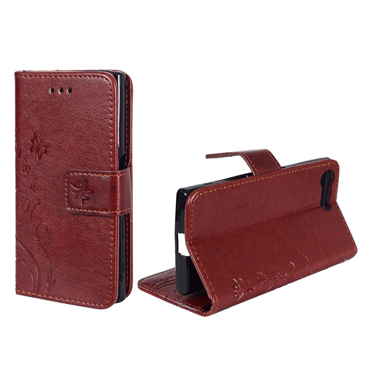 König Design Handyhülle Sony Xperia X Compact, Sony Xperia X Compact Handyhülle Bookcover Braun