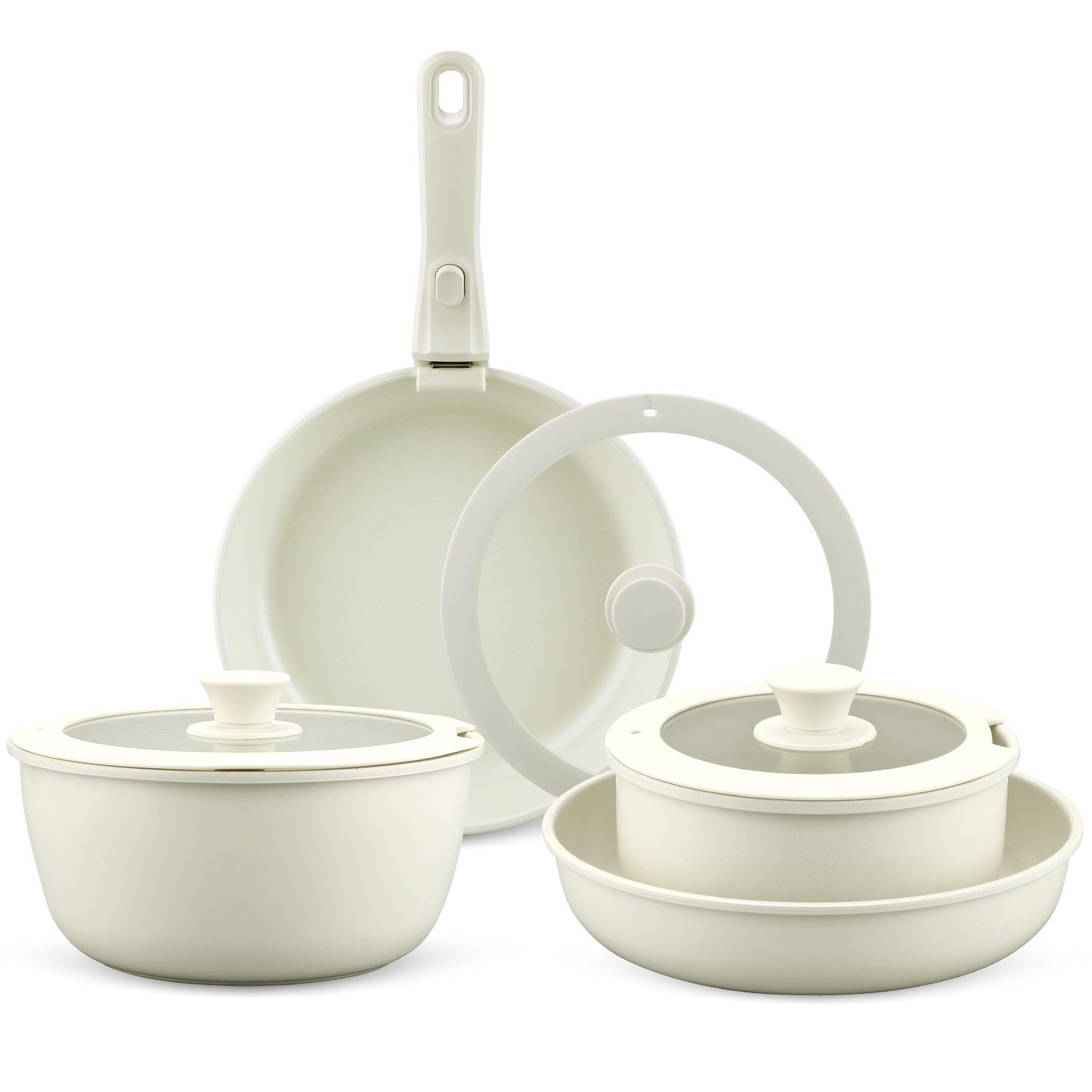 JVJH Topf-Set 9-Teiliges Kochgeschirr-Set,Pfannenset Abnehmbarer Griff,24/26cm, Alle Herdarten Geeignet, Spülmaschinenfest