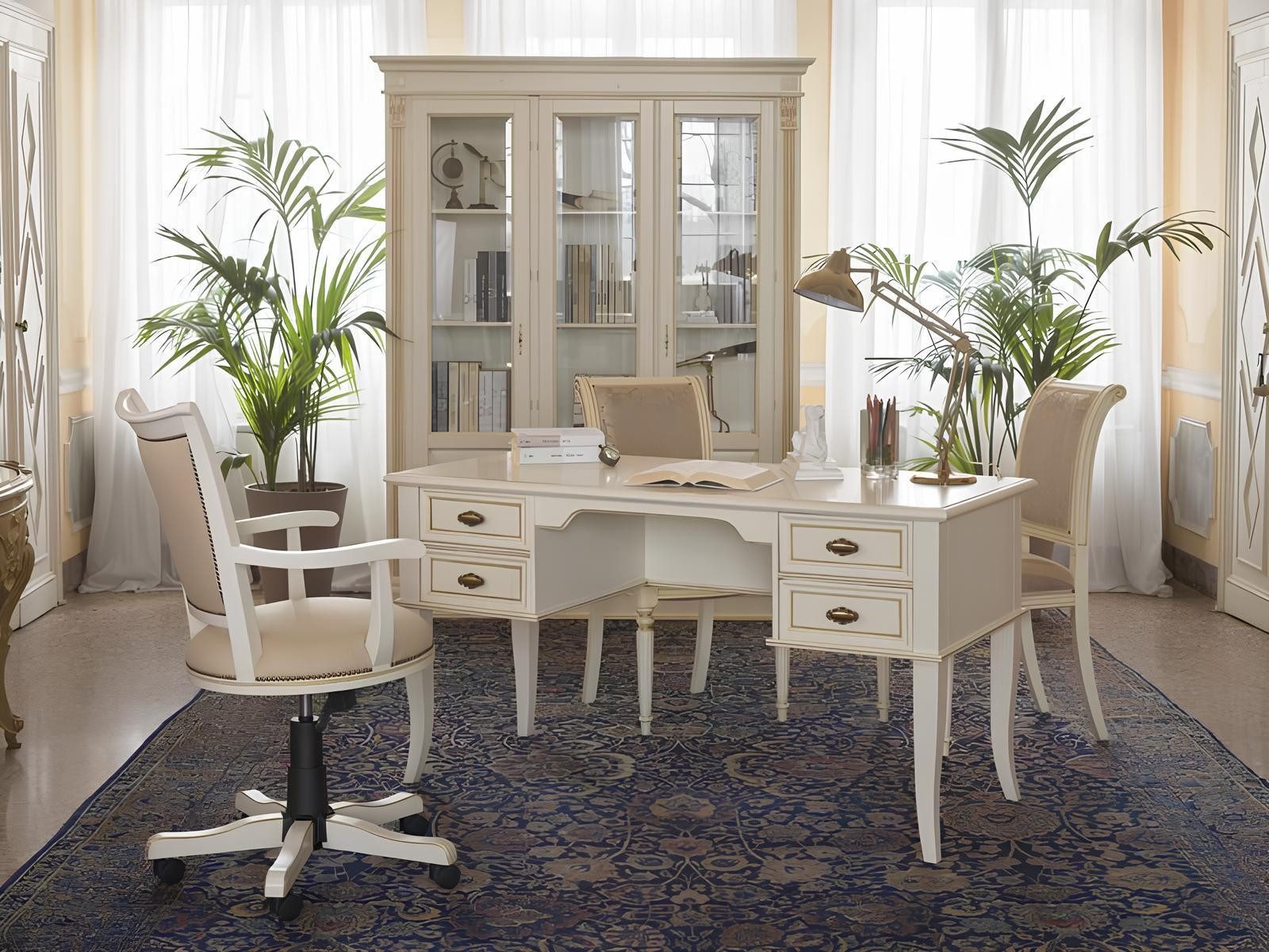 JVmoebel Bürostuhl Drehstuhl aus Leder in Weiß und Beige mit Holzarmlehnen (1 St), Made in Europa
