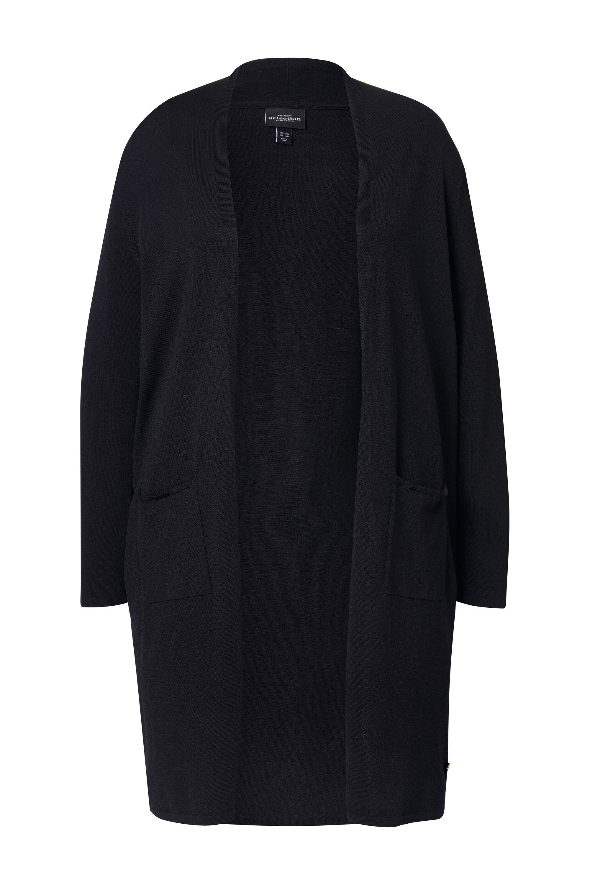 Ulla Popken Langjacke Long-Strickjacke Stehkragen offene Form günstig online kaufen