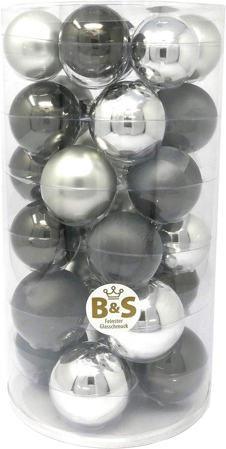 B&S Weihnachtsbaumkugel 31 teiliges Set 7 Mix 6 cm grau Ø 5, mit und