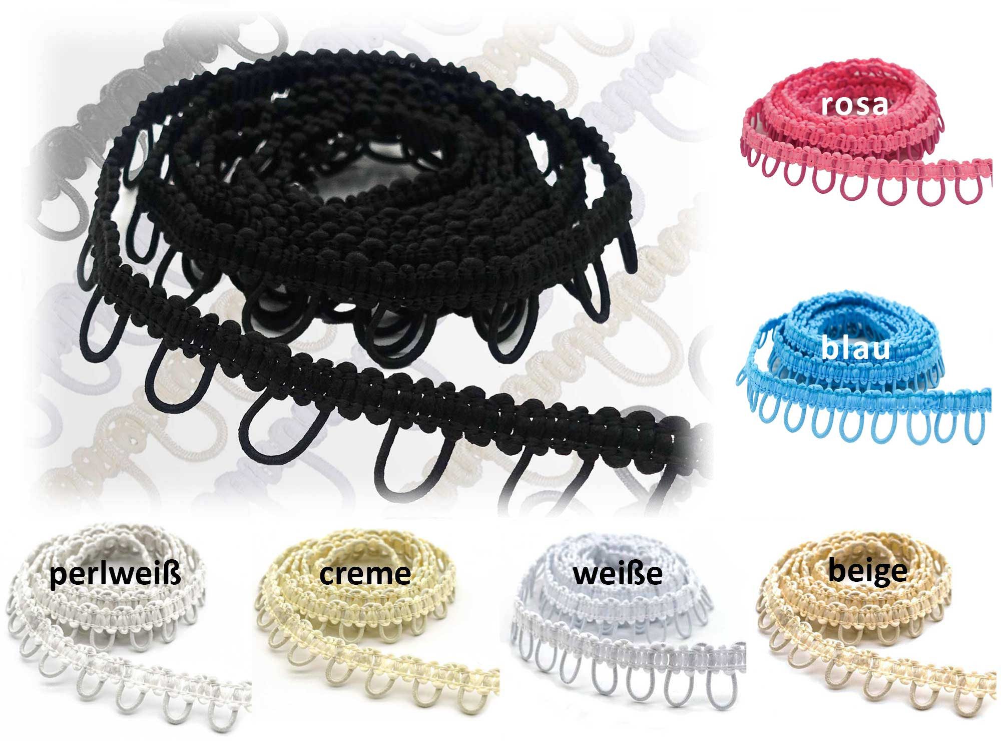 maDDma Stoffösen 2m Schlingenband Ösen-Band Schlingen-Borte m. elastisch Ösen Knöpfe, blauB 15mm Öse 8mm