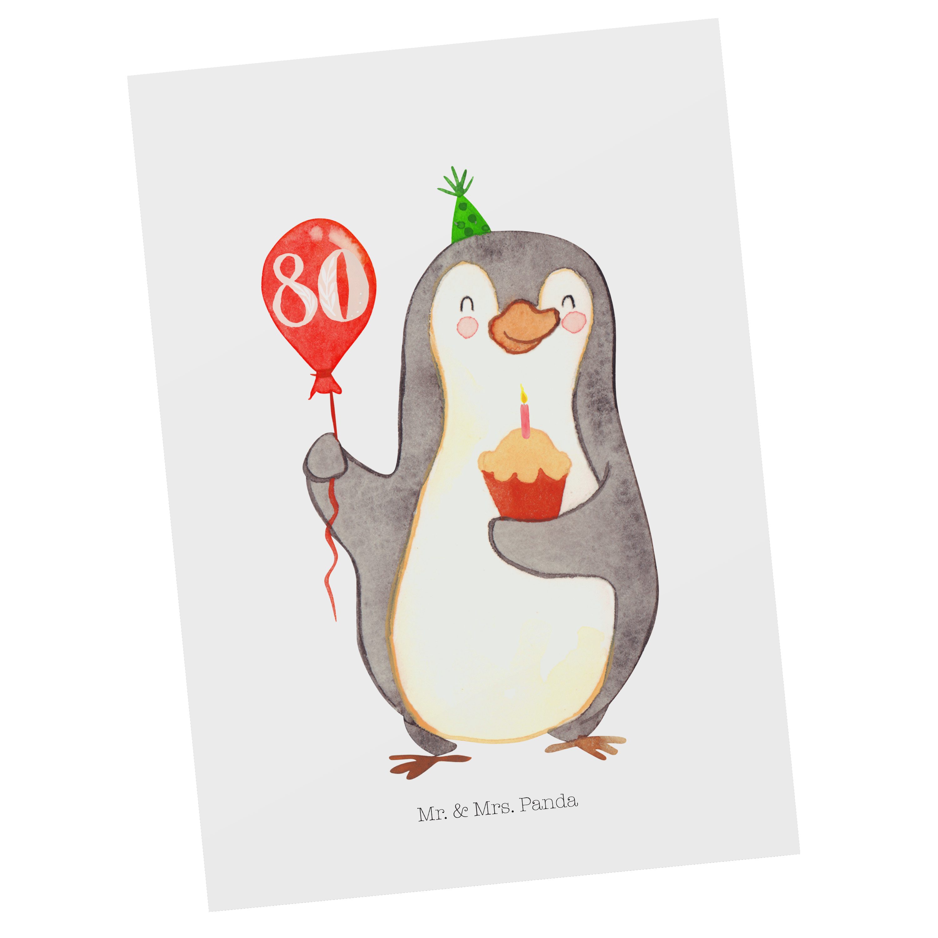 Mr. & Mrs. Panda Postkarte 80. Geburtstag Pinguin Luftballon - Weiß - Geschenk, Dankeskarte, Geb