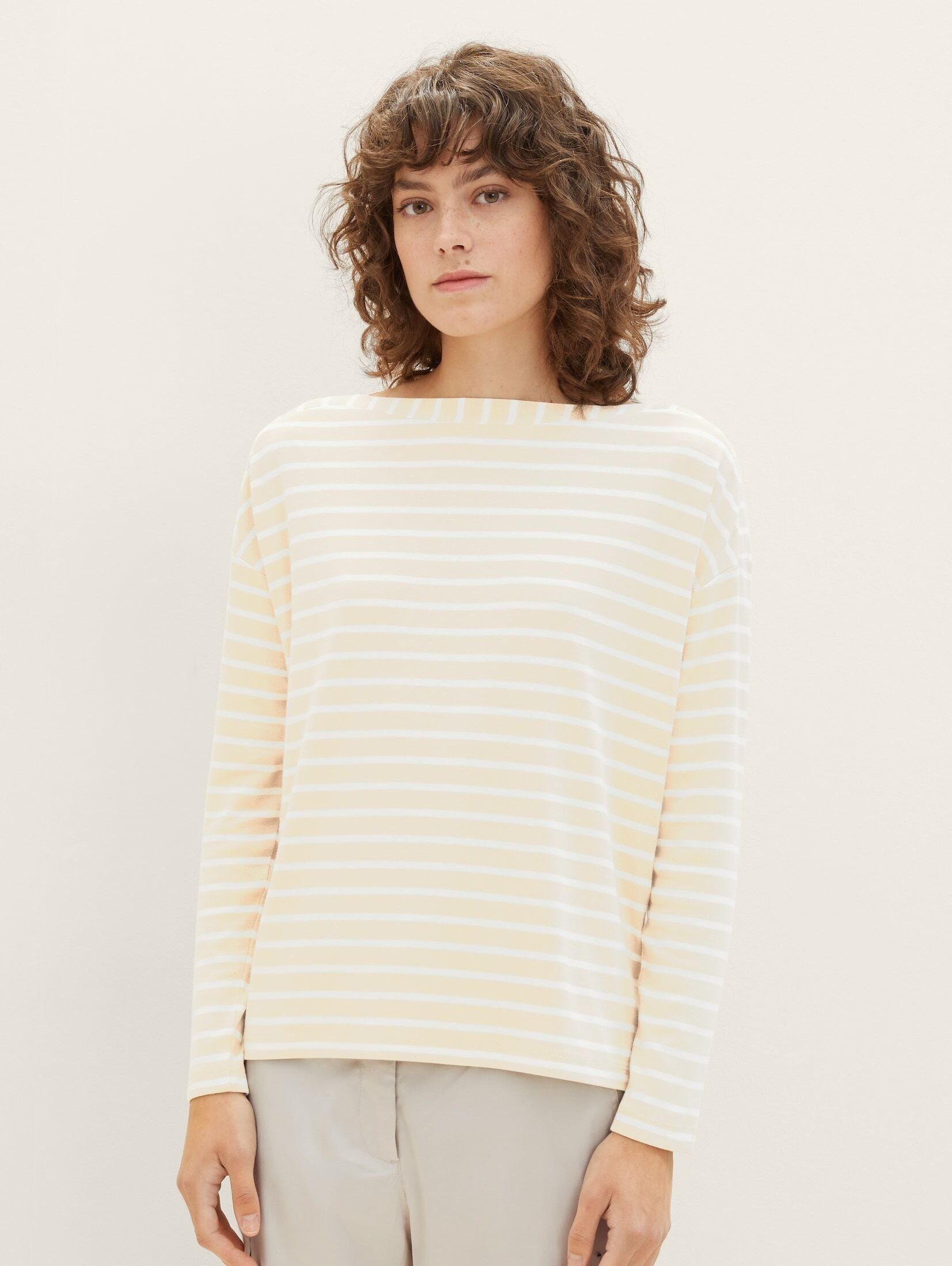 TOM TAILOR T-Shirt stripe offwhite beige mit Langarmshirt Streifen