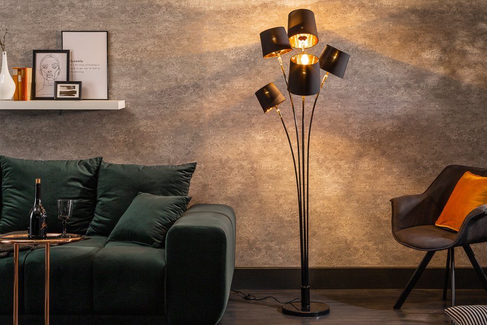 riess-ambiente Stehlampe LEVELS 176cm schwarz ohne Metall · gold, Wohnzimmer Marmor Leuchtmittel, · / · Retro · Leinen